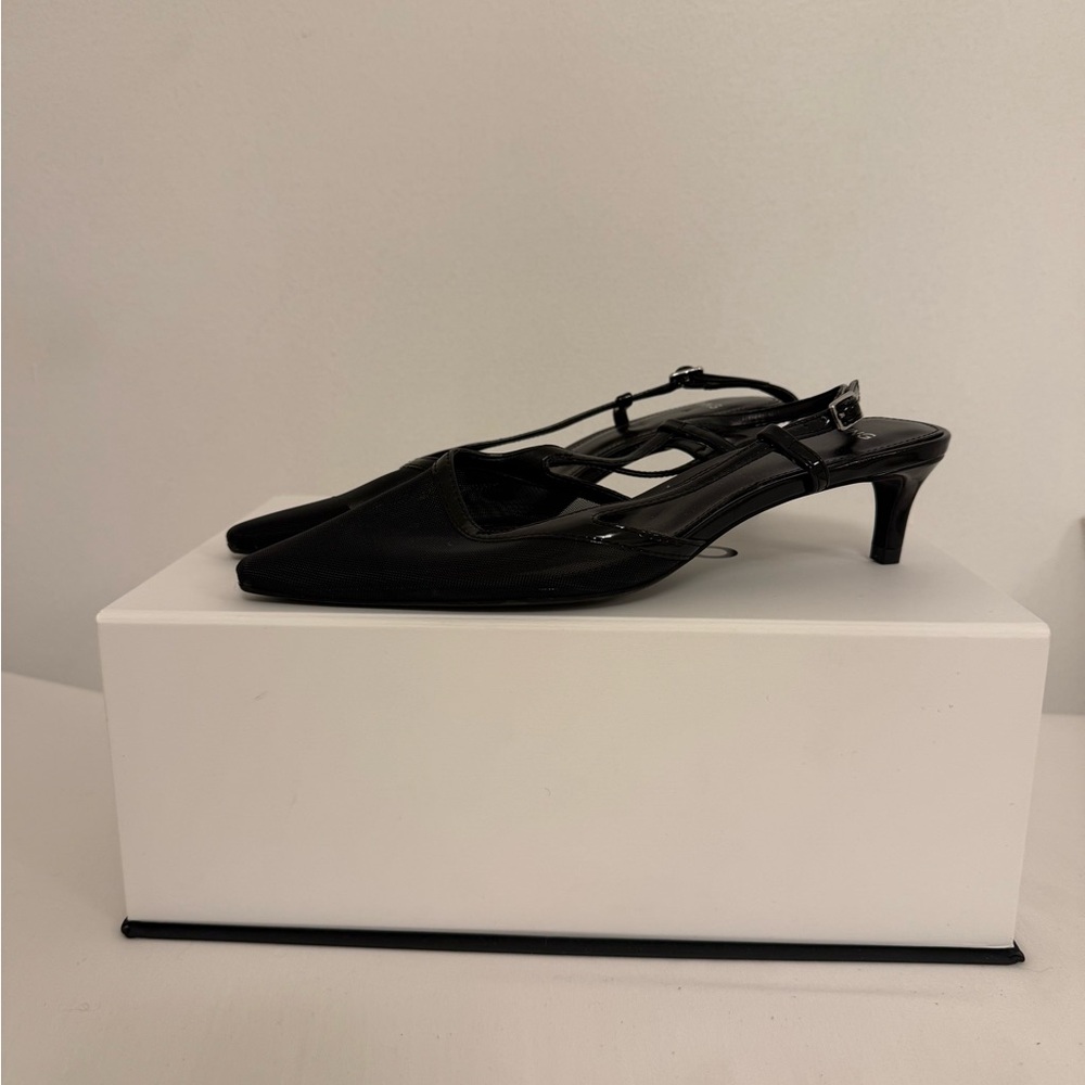 Mango Mesh Black Slingback Heels